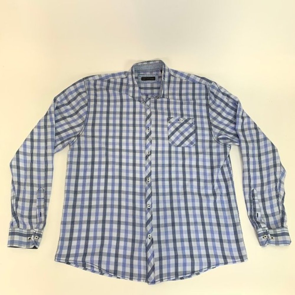 MB Studio Blue Plaid Long Sleeve Shirt Size XXL